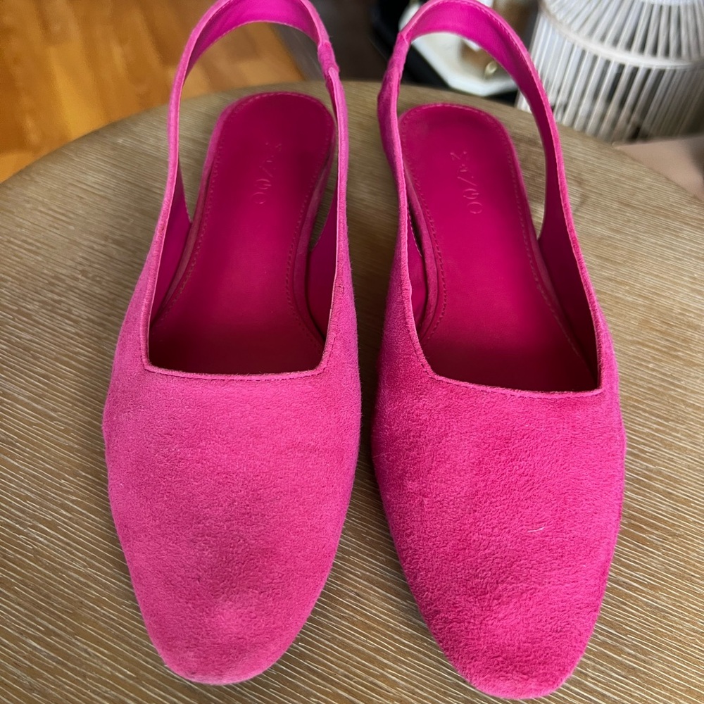 Mango Fuchsia Suede Slingback Flats